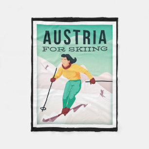 Retro Austria Skiing Motif With Ski And Ski Poles  Fleece Blanket