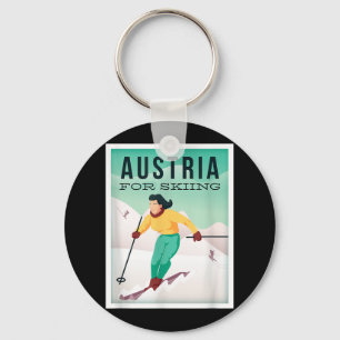 Retro Austria Skiing Motif With Ski And Ski Poles  Keychain