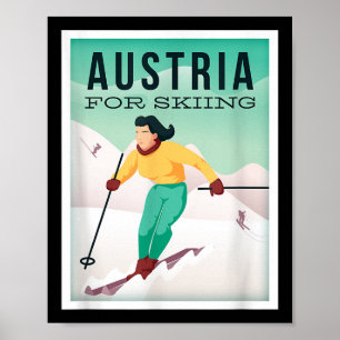 Retro Austria Skiing Motif With Ski And Ski Poles  Poster