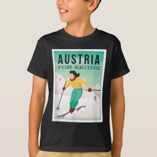 Retro Austria Skiing Motif With Ski And Ski Poles T-Shirt
