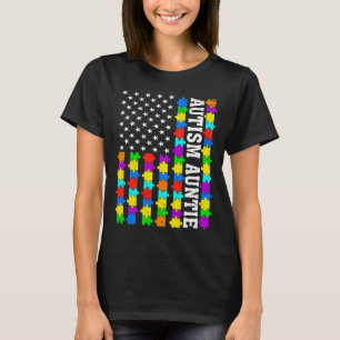 Retro Autism Auntie American Flag Love Autism Awar T-Shirt