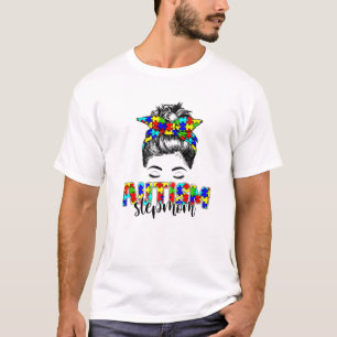 Retro Autism Awareness Messy Bun Stepmom Support A T-Shirt