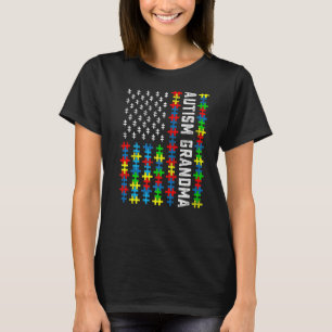 Retro Autism Awareness Usa Flag Grandma Support Au T-Shirt