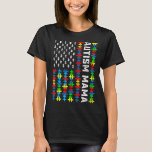 Retro Autism Awareness Usa Flag Mama Support Autis T-Shirt