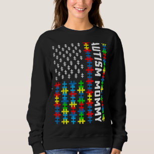 Retro Autism Awareness Usa Flag Mommy Support Auti Sweatshirt
