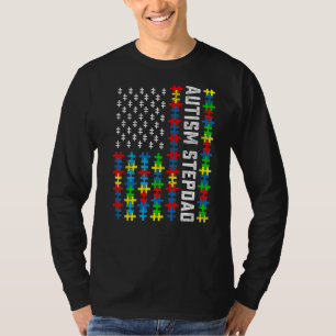 Retro Autism Awareness USA Flag Stepdad Support Au T-Shirt