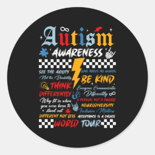 Retro autism awareness world tour puzzle piece classic round sticker