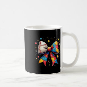 Retro Autism Baseball Bow Puzzle Piece Awareness C Coffee Mug