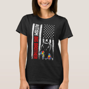 Retro Autism Big Brother Bear American Flag Awaren T-Shirt