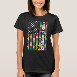 Retro Autism Grandmother American Flag Love Autism T-Shirt