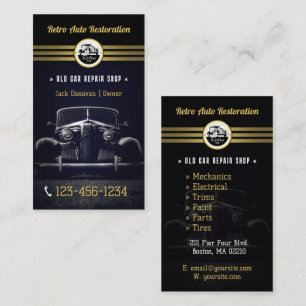 Retro Auto Restoration   Repair Shop elegant Business Card