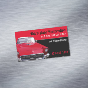 Retro Auto Restoration   Repair Shop Magnetic Business Card