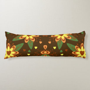 Retro Autumn Daisy Floral Heart Pattern, Vintage Body Pillow