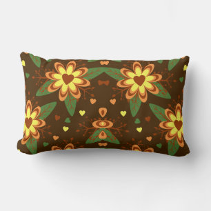Retro Autumn Daisy Floral Heart Pattern, Vintage Lumbar Pillow
