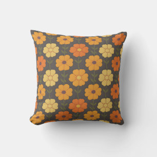 Retro Autumn Floral  Throw Pillow