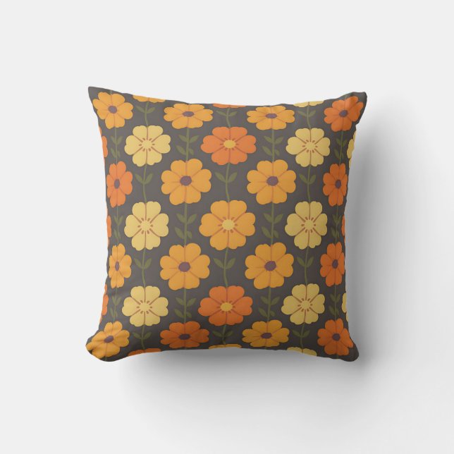 Retro Autumn Floral  Throw Pillow (Front)