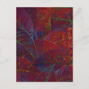 Retro Autumn Foliage Burgundy Leaves Metallic Holiday Postcard
