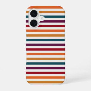 Retro Autumn Multi-Coloured Horizontal Striped iPhone 16 Case