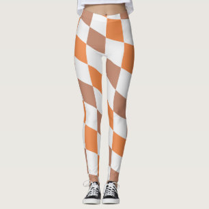 Retro Autumn Orange & Brown Chequered Leggings