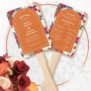 Retro Autumn Orange Colourful Floral Boho Wedding Hand Fan