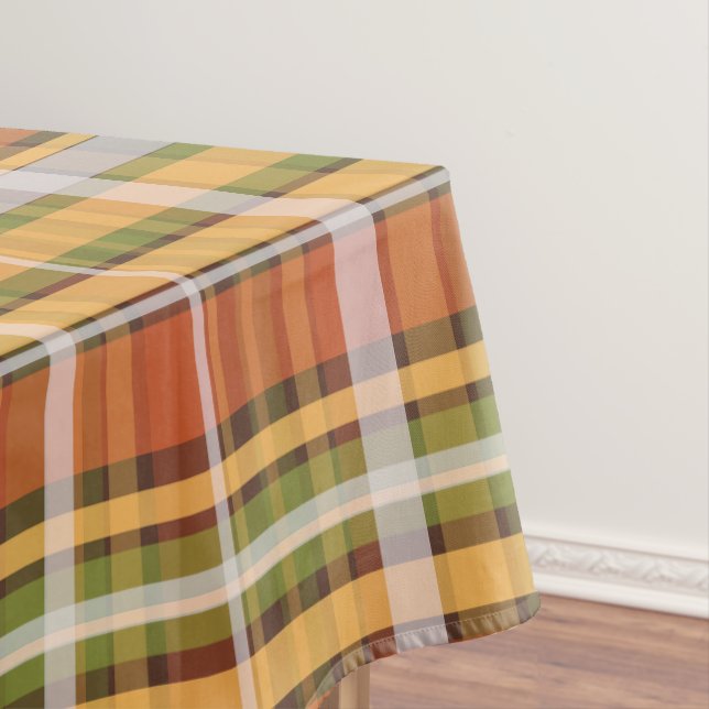 Retro Autumn Plaid Vintage Fine Stripes Pattern Tablecloth (In Situ)
