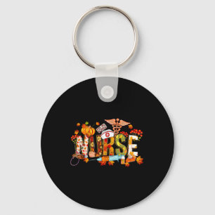 Retro Autumn Pumpkin Fall Nurse Life Thanksgiving Keychain