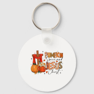 Retro Autumn Pumpkins Spice And Jesus Christ Fall Keychain