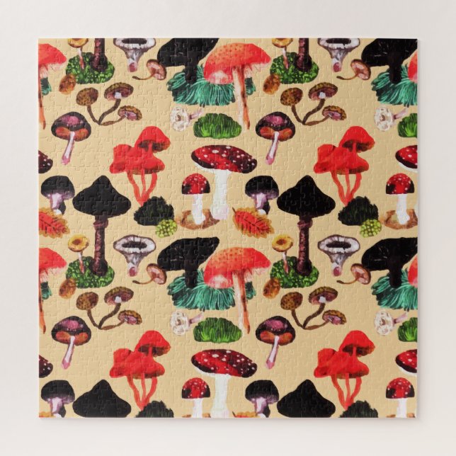 Retro Autumn Woodland Mushroom Watercolor Jigsaw Puzzle (Vertical)
