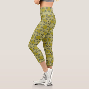 Retro Avocado Dream 1970s Atomic Circles Capri Leggings