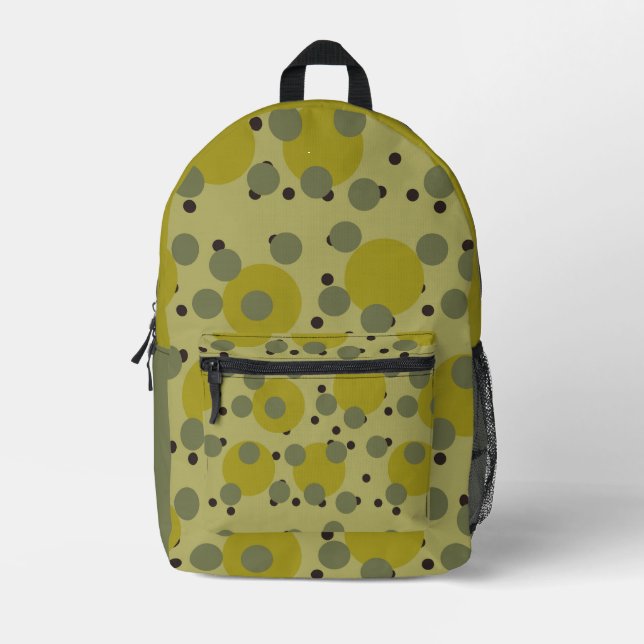 Retro Avocado Dream 1970s Atomic Circles   Printed Backpack (Front)