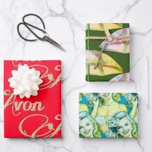 Retro Avon Christmas  Wrapping Paper Sheet (Front)