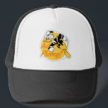 Retro "Aw Phooey" Donald Duck Badge Trucker Hat<br><div class="desc">Channel your inner Donald Duck with this dynamic and nostalgic character design! Featuring a classic action pose set against a vibrant sunny yellow circle, this graphic perfectly captures the legendary temper and spunky personality of a true animation icon. The centerpiece is the famous catchphrase "Aw Phooey!" rendered in a playful,...</div>