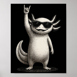 Retro Axolotl Rock On Music Funny Gifts Men Women Poster