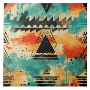 Retro Aztec pattern geometric abstract orange  Tile