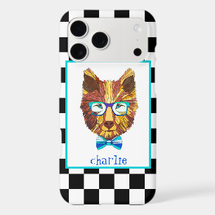 Retro B&W Chequerboard, Hipster Bear, Personalized