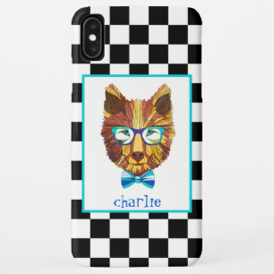 Retro B&W Chequerboard, Hipster Bear, Personalized iPhone XS Max Case
