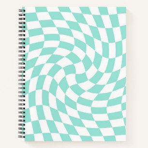 Retro Baby Blue Pastel Warped Checks Checkered  Notebook