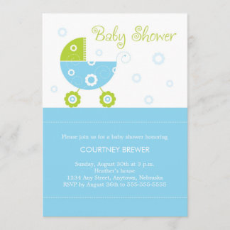 Retro Baby Buggy Baby Shower Invitation