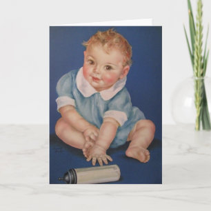 Retro Baby In Blue Greeting Card
