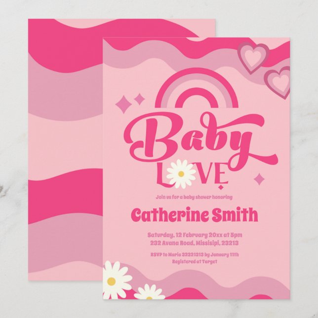Retro Baby Love Baby Shower Invitation (Front/Back)