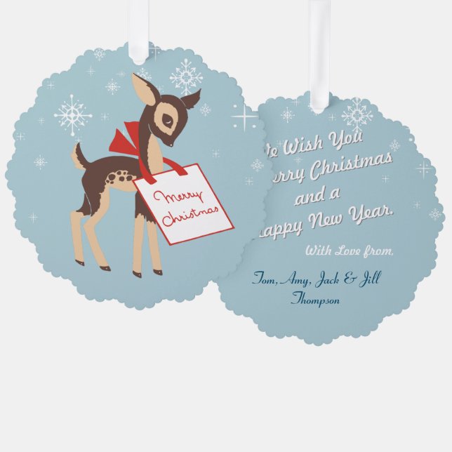 Retro Baby Reindeer | Carte de Noël de l'ornement  (Recto/Verso)