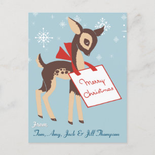 Retro Baby Reindeer Christmas Postcard