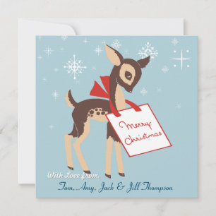 Retro Baby Reindeer   Custom Flat Christmas Card