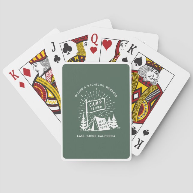 Retro Bachelor Party Weekend in the Woods | Green  Playing Cards (Back)