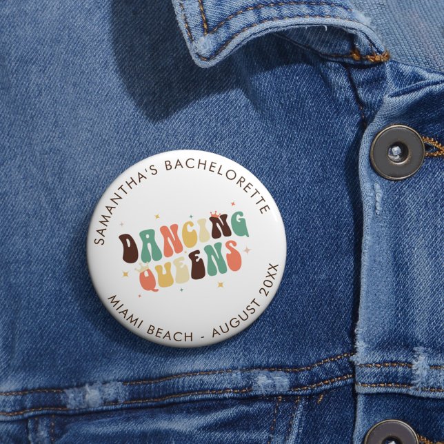 Retro Bachelorette Disco Bride Dancing Queens 2 Inch Round Button (Creator Uploaded)