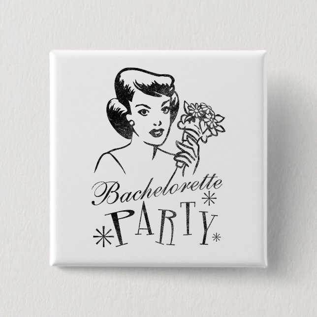 Retro Bachelorette Party 2 Inch Square Button (Front)