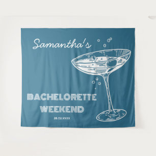 Retro Bachelorette Party Backdrop Boho Teal blue Tapestry