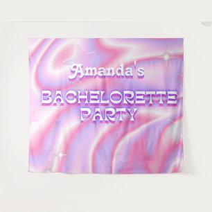 Retro Bachelorette Party Backdrop Groovy Pink Tapestry