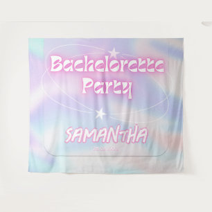Retro Bachelorette Party Backdrop Groovy Pink Tapestry