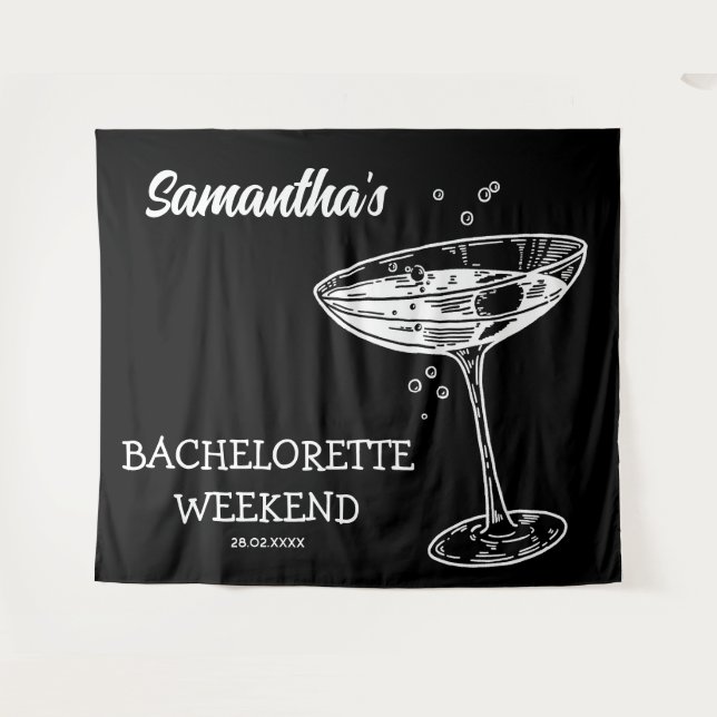 Retro Bachelorette Party Backdrop Modern Cocktail Tapestry (Front (Horizontal))